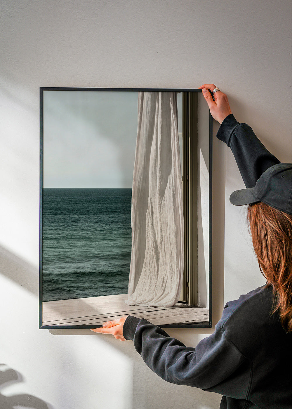 Tableau de paysage avec rideau au bord de la mer