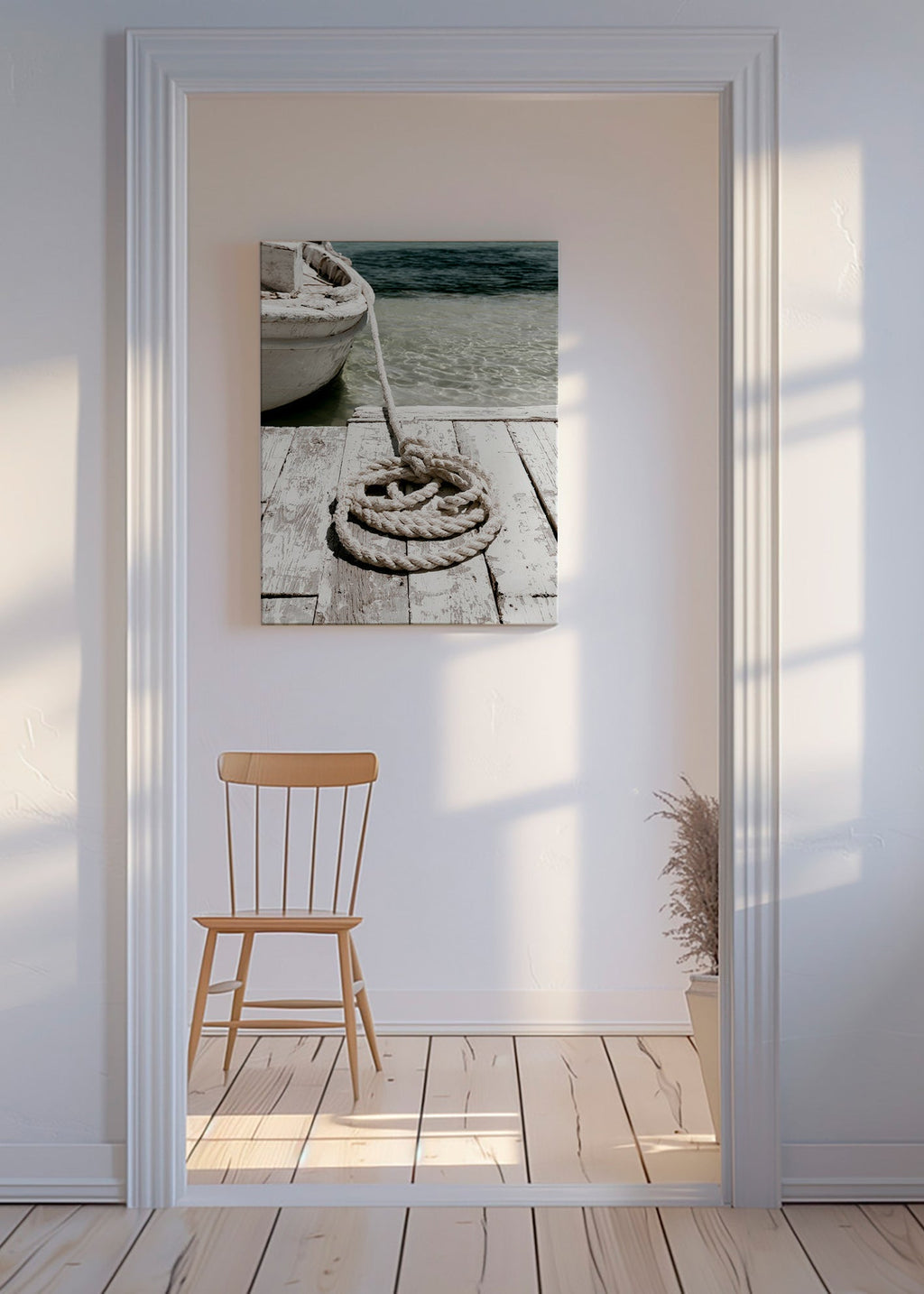 Photographie de ponton et corde au premier plan