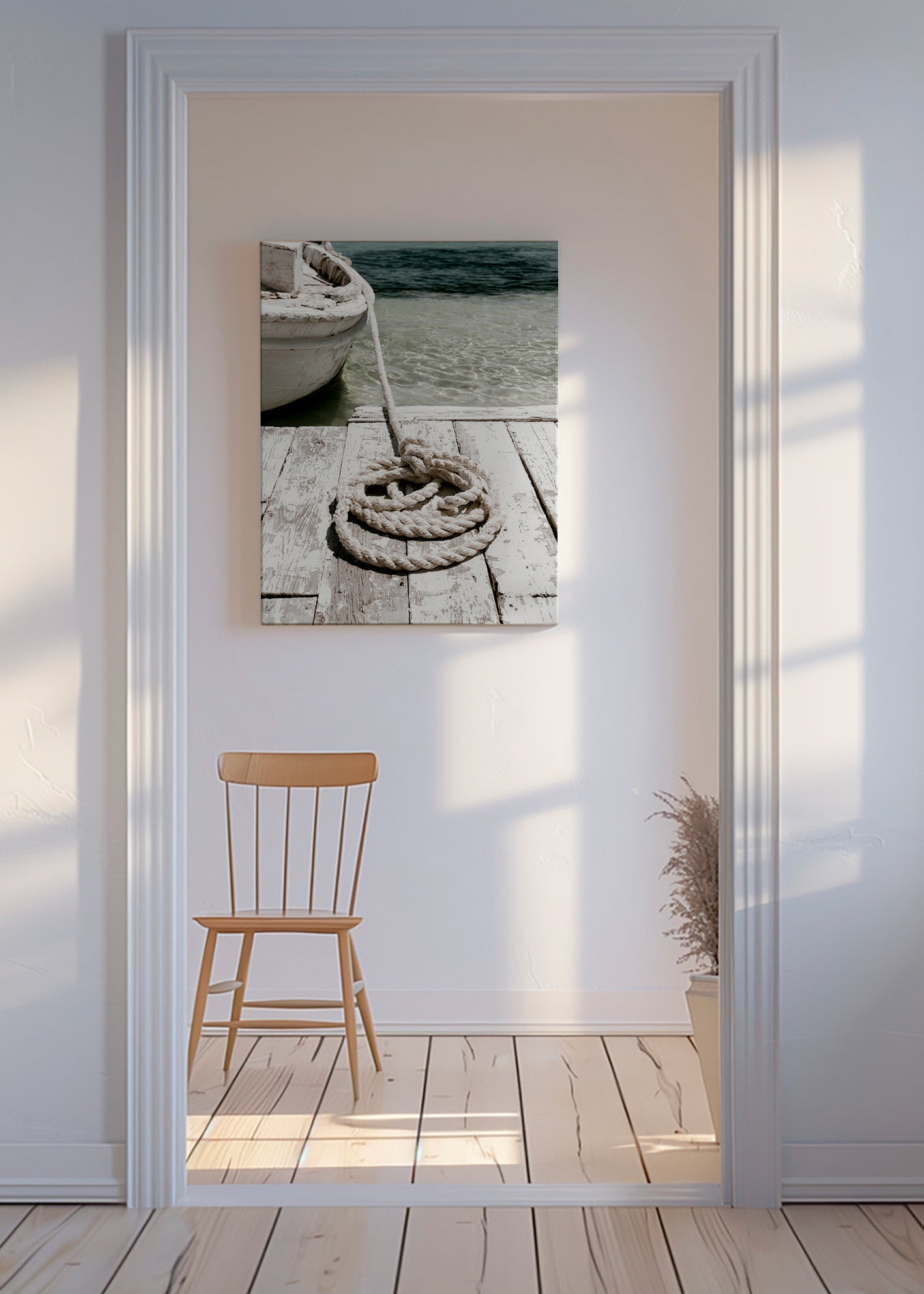 Photographie de ponton et corde au premier plan