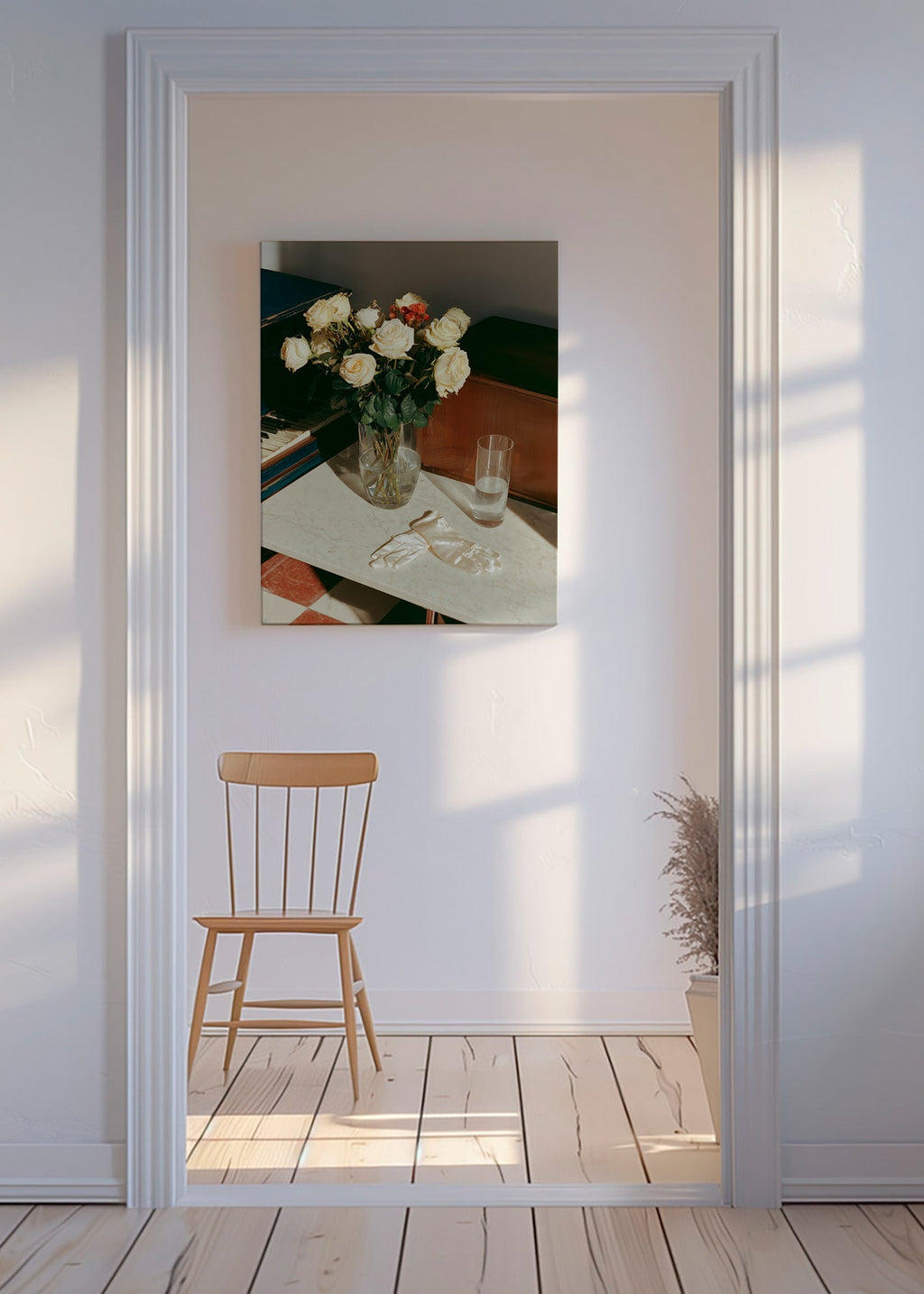 Impression botanique de roses blanches