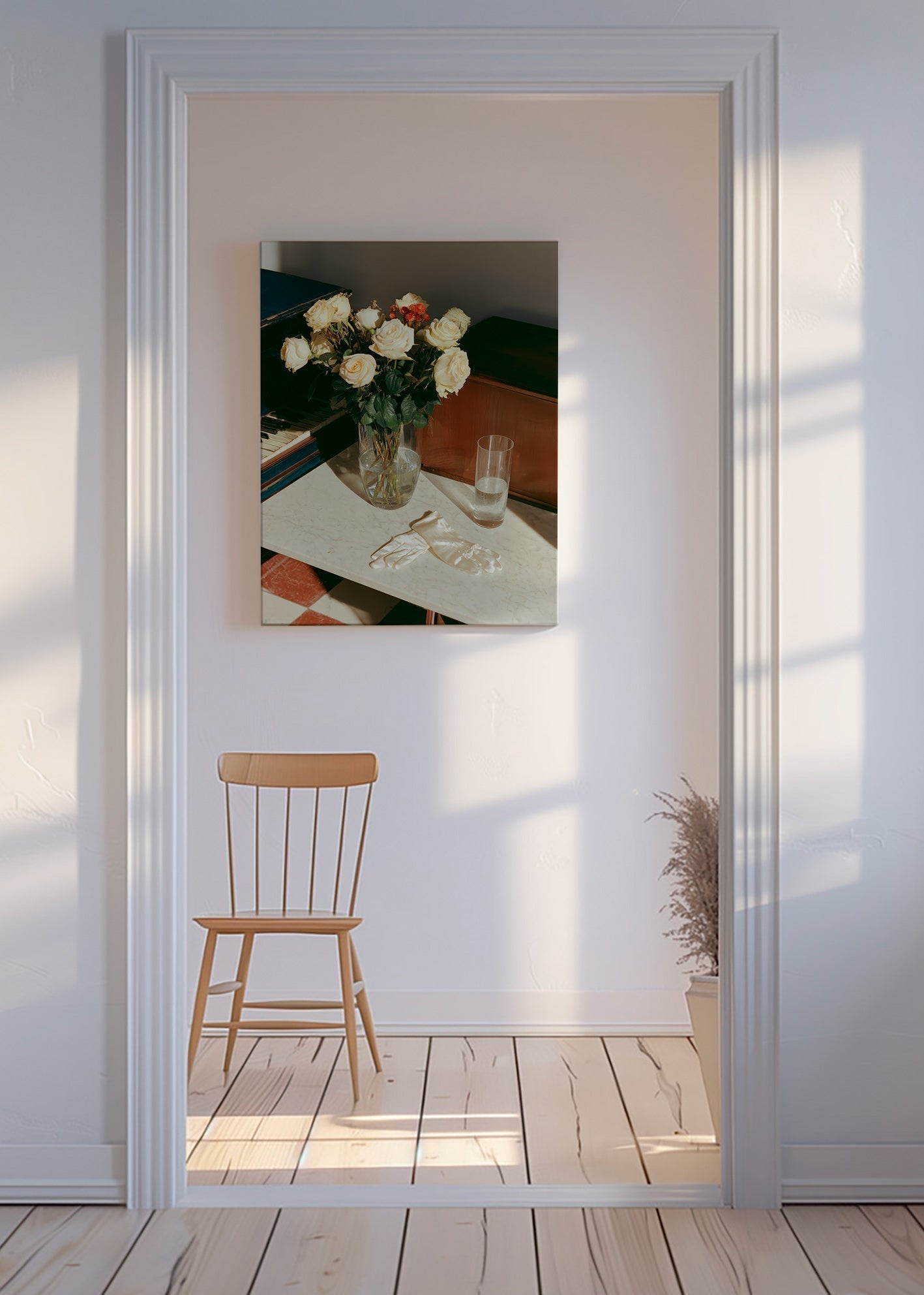 Impression botanique de roses blanches