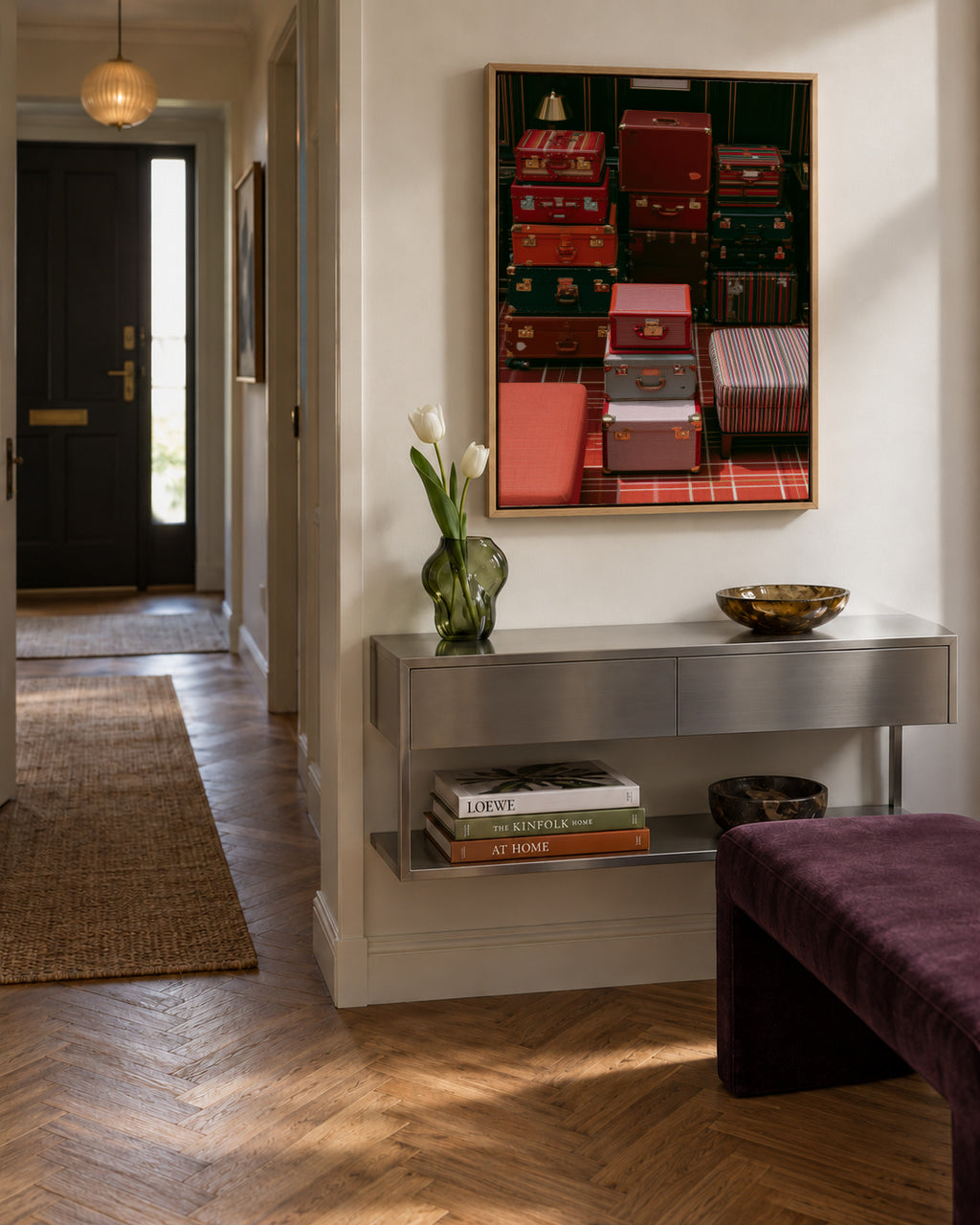 Red Luggage - Framed canvas in an interior