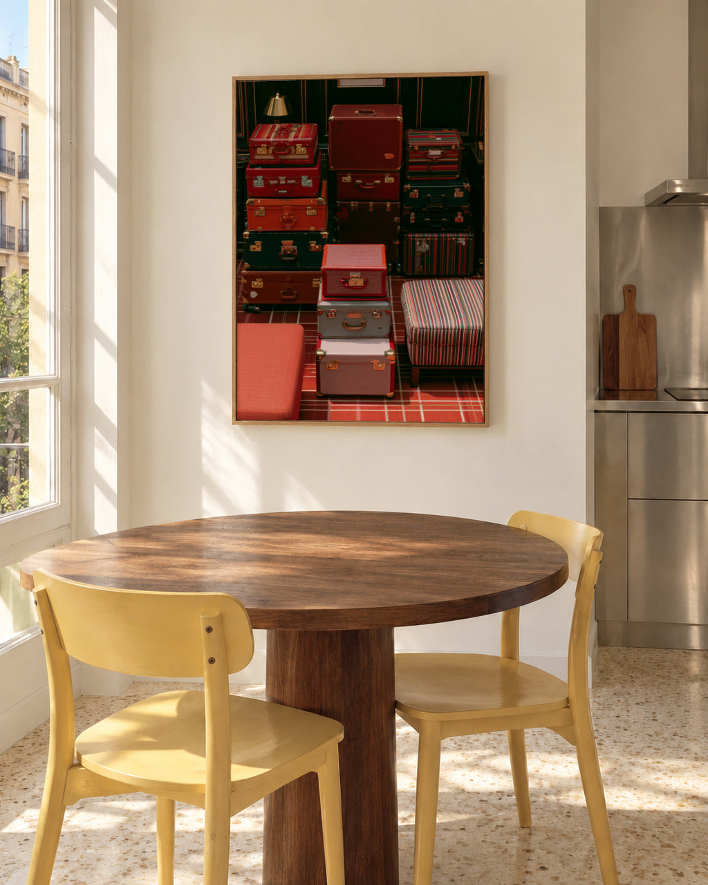Red Luggage - Framed canvas in an interior