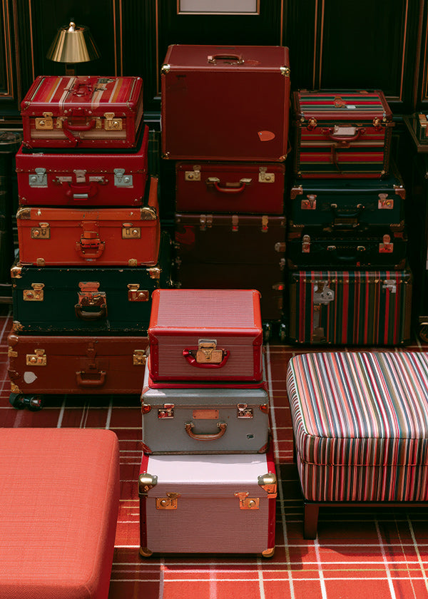Affiche de voyage avec valises rouges empilées