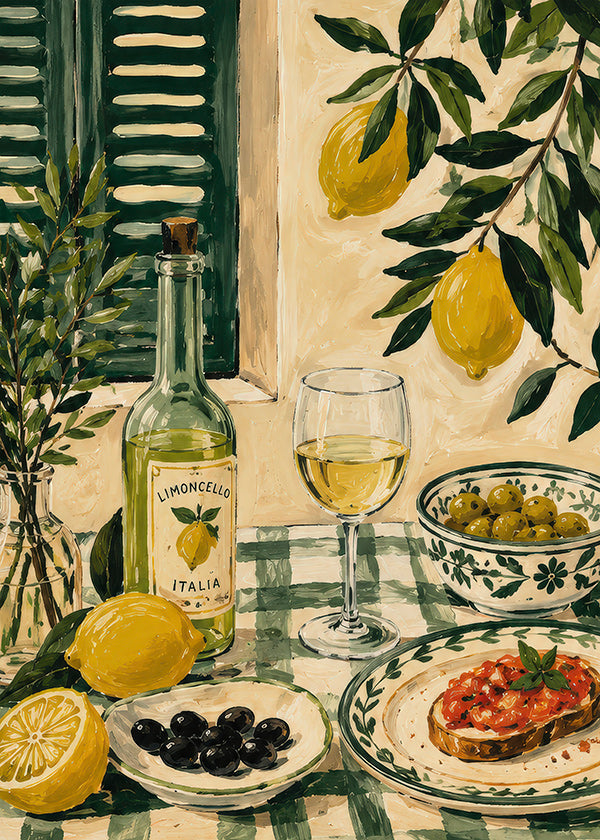 Art de cuisine: nature morte au citron et limoncello