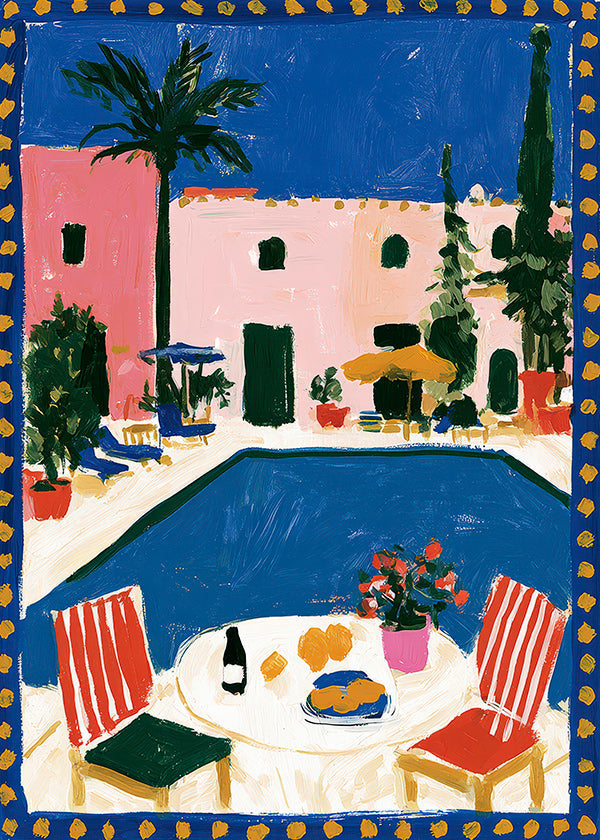 Art de voyage : villa rose avec piscine