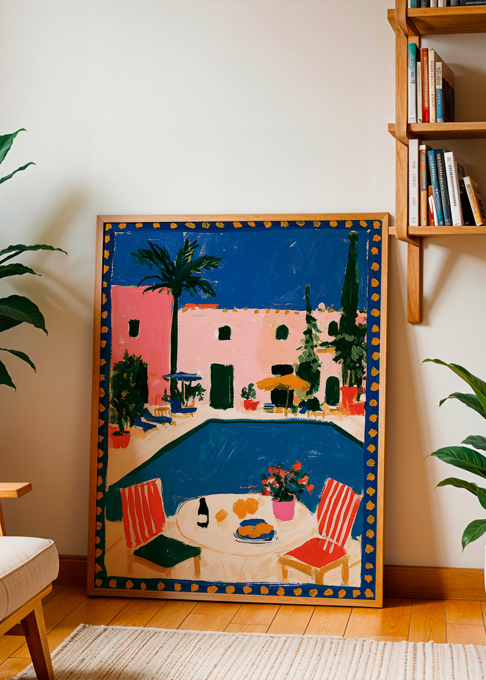 Art de voyage : villa rose avec piscine