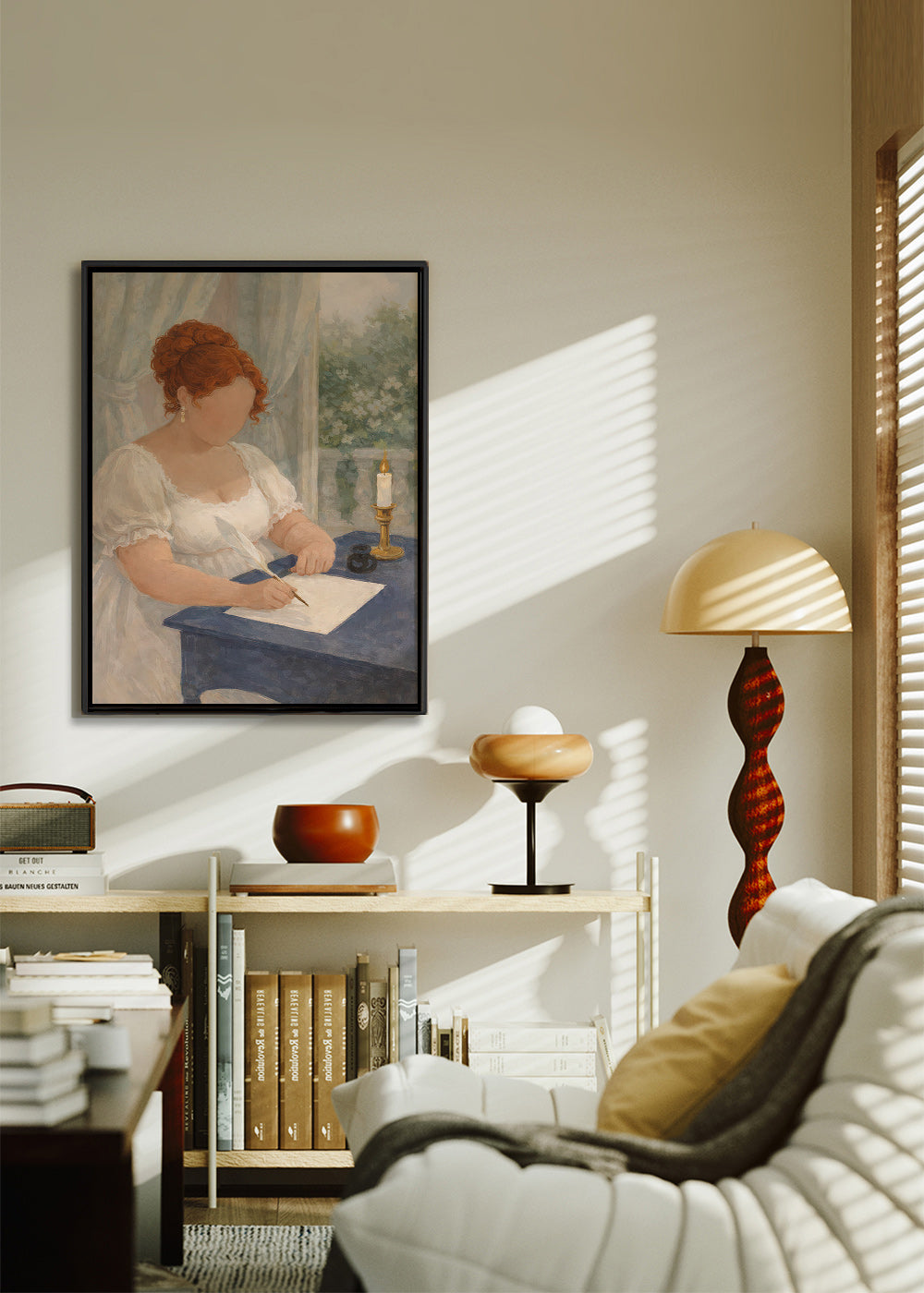 Illustration de dame écrivant à la bougie