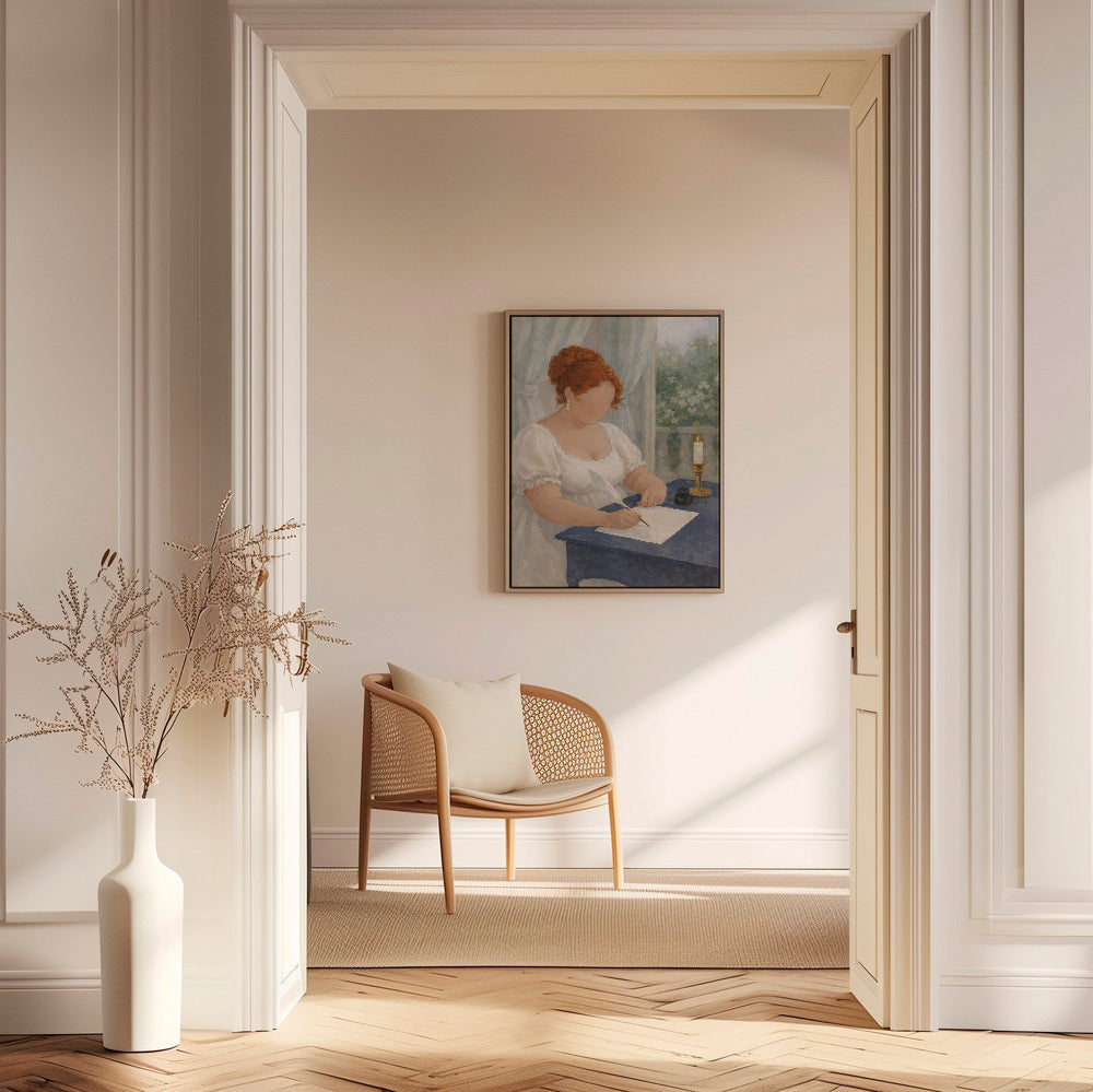 Illustration de dame écrivant à la bougie