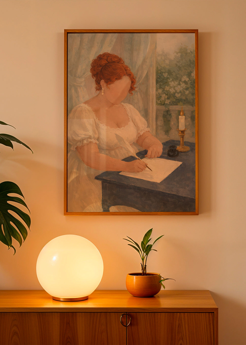 Illustration de dame écrivant à la bougie