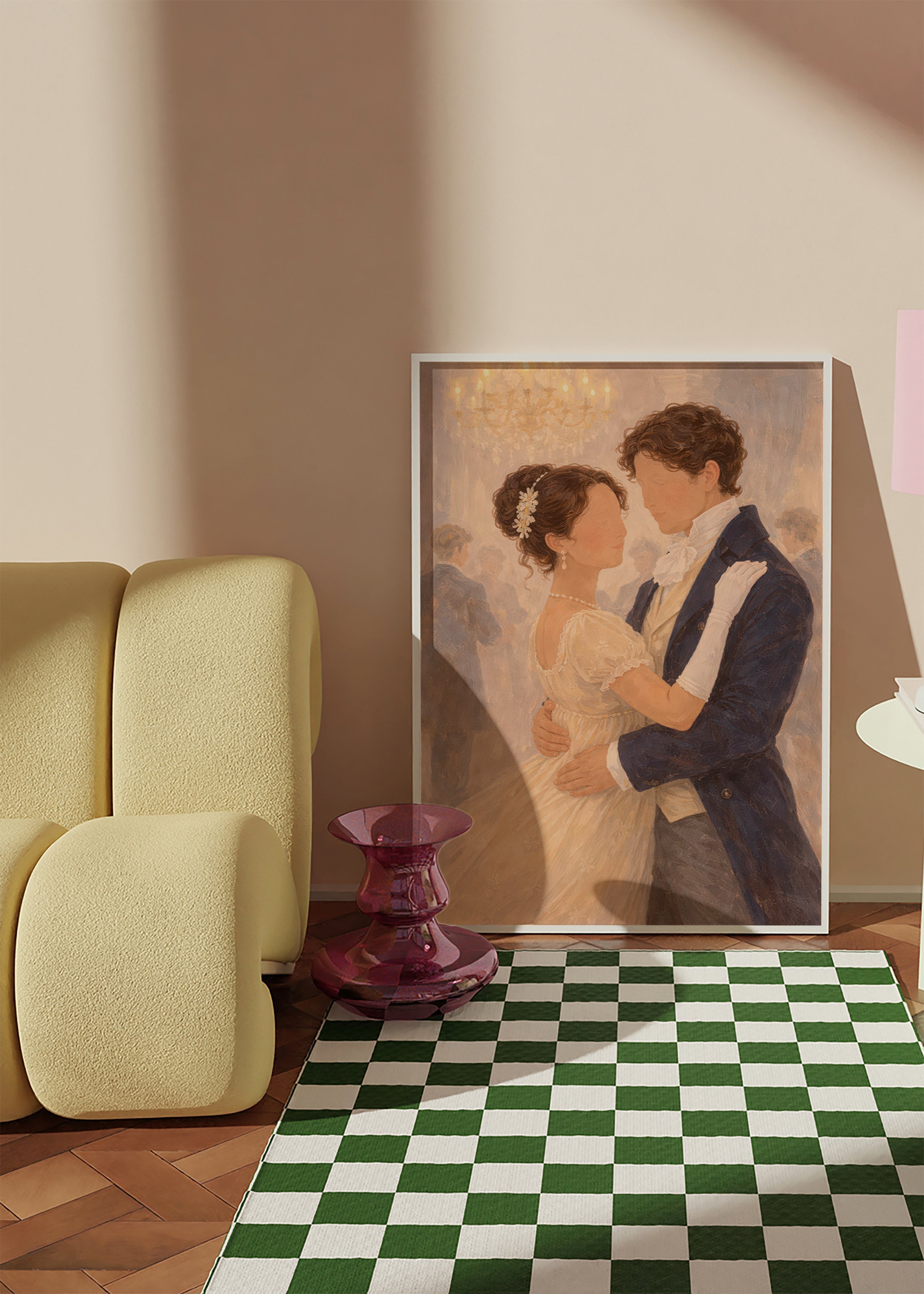 Illustration de danse romantique dans un salon rétro