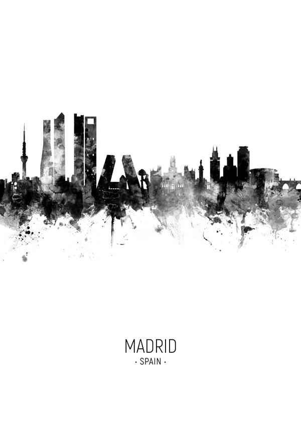 Madrid skyline noir et blanc