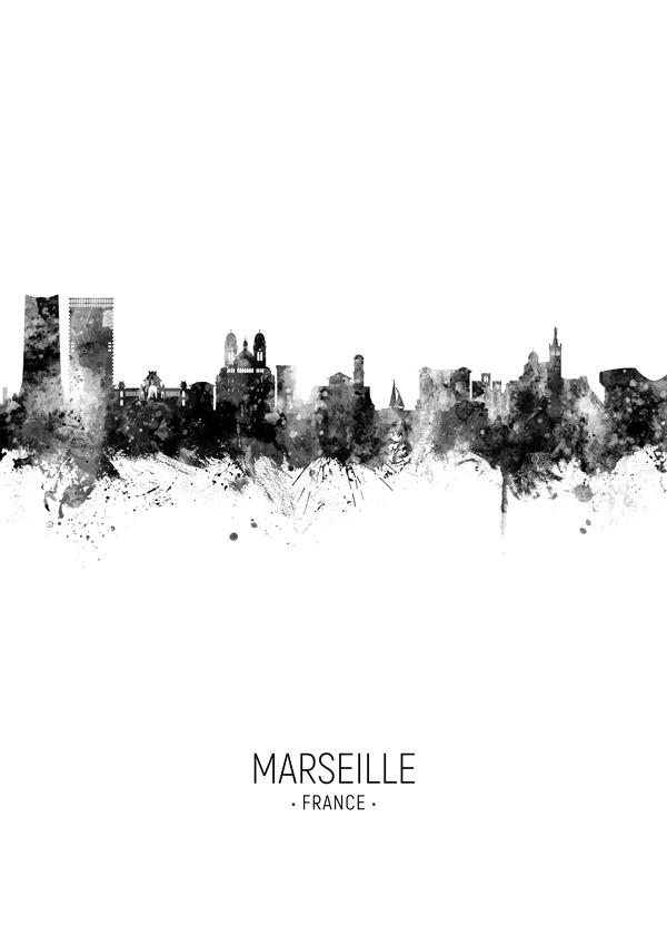 Marseille Skyline noir et blanc