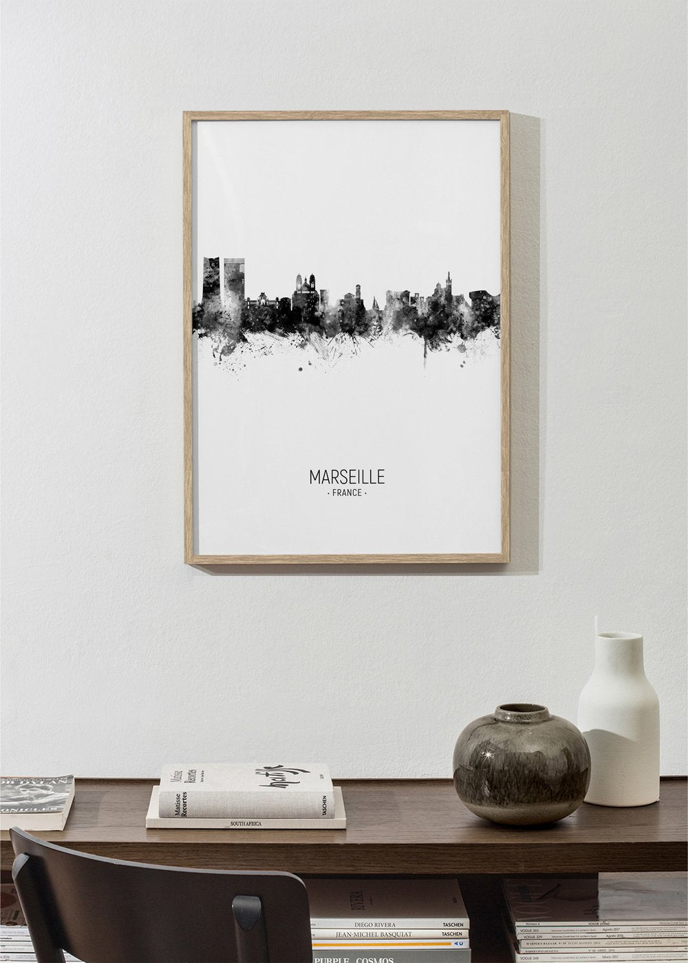 Tableau nordique Marseille Skyline noir et blanc Tableaux