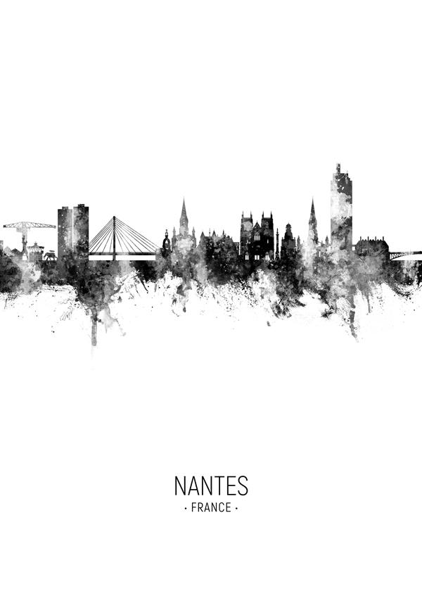 Nantes Skyline noir et blanc